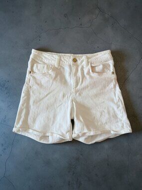 PILCRO AND THE LETTERPRESS Anthropologie White Script Denim Shorts Size 28